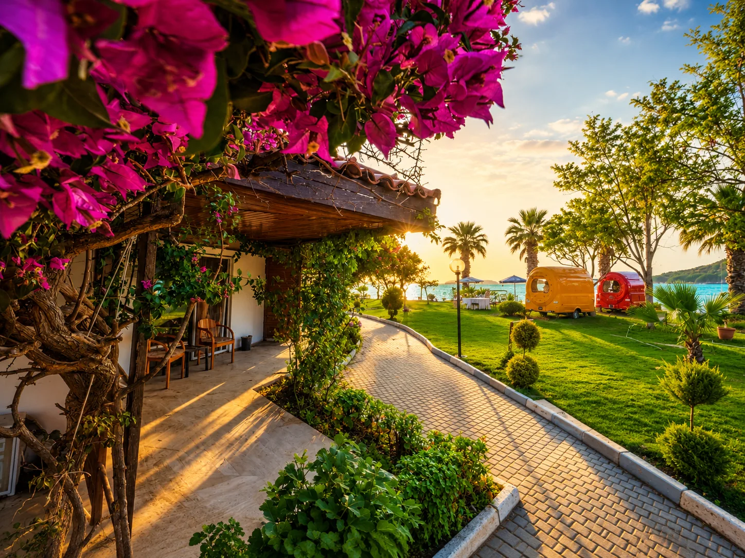 Muup Resort Çeşme havuz ve palmiye alanı